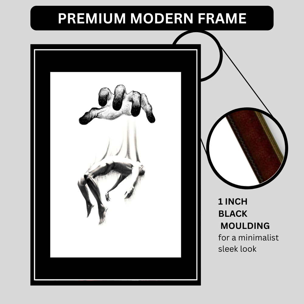 Surreal Puppet Control Art 2D Framed Wall Poster | Abstract Hand & Human Figure Concept Artwork | HD Matte Finish Modern Wall Frame for Home & Office Décor