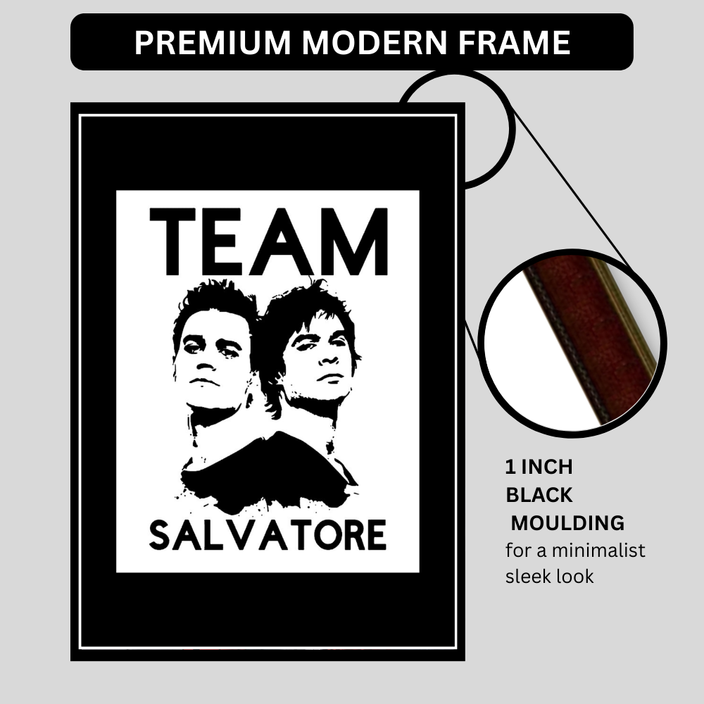 Team Salvatore Inspired Twin Portrait 2D Framed Wall Art Poster | Gothic TV Series Aesthetic | HD Gloss Finish Black & White Wall Frame for Bedroom & Studio Décor