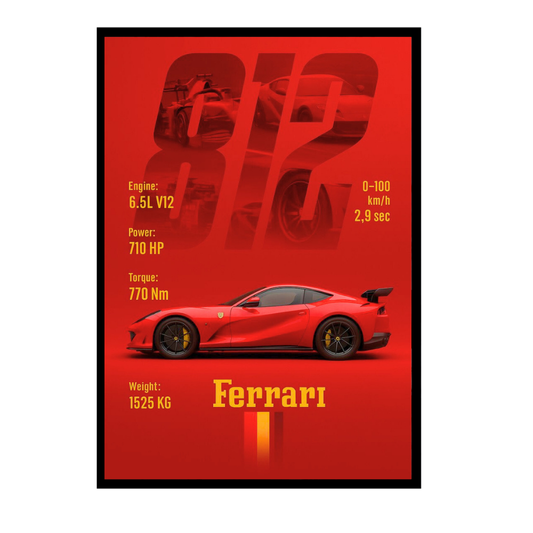 Ferrari 812 Car Wall Art – Premium Automotive Decor for Car Enthusiasts