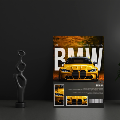 BMW M4 Competition Poster Wall Art | Yellow BMW Sports Car Aesthetic Poster for Bedroom, Gaming Room & Office | Premium Automotive Decor Print