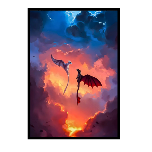 Epic Dragon Love Wall Art 2D Framed Poster | Night Fury & Light Fury Inspired Romantic Dragon Couple | Symbol of Love, Bond & Togetherness | HD High Gloss Finish Premium Wall Frame | Romantic Gift for Lovers & Couples