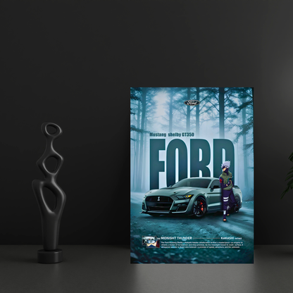 Ford Mustang Shelby GT350 Poster Wall Art | Kakashi Anime x Mustang Sports Car Aesthetic Poster for Gaming Room, Bedroom & Office | Premium Automotive Decor Print