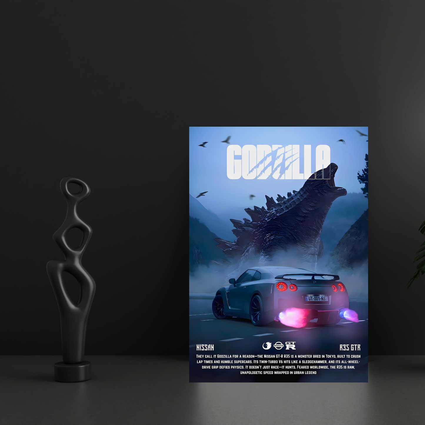 Nissan GT-R R35 Godzilla Poster Wall Art | JDM Supercar Aesthetic Poster for Gaming Room, Bedroom & Office | Premium Automotive Decor Print