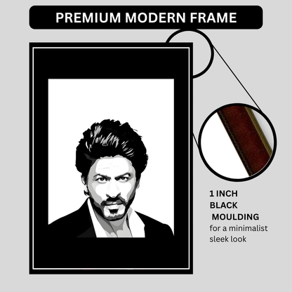 SHAHRUKH KHAN Inspired Portrait 2D Framed Wall Art Poster | King Khan Aesthetic | HD Gloss Finish Black & White Celebrity Silhouette Frame for Home & Office Décor