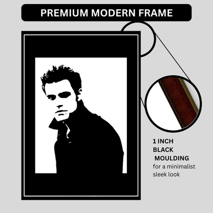 STEFAN SALVATORE Portrait 2D Framed Wall Art Poster | The Vampire Diaries Aesthetic | HD Gloss Finish Black & White Gothic Wall Frame