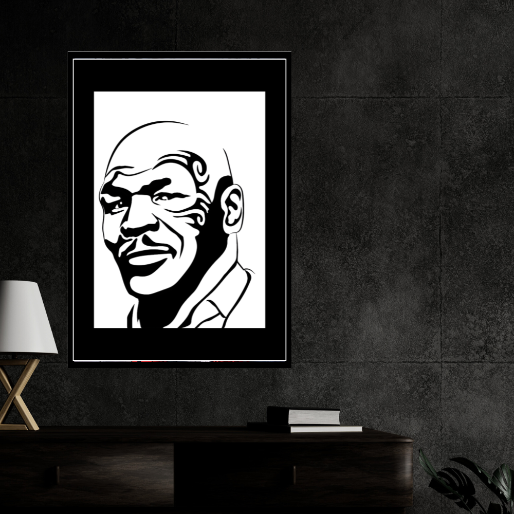 MIKE TYSON Boxing Legend Silhouette 2D Framed Wall Art Poster | HD Gloss Finish Black & White Portrait | Powerful Sports Motivation Wall Frame for Home, Office & Gym