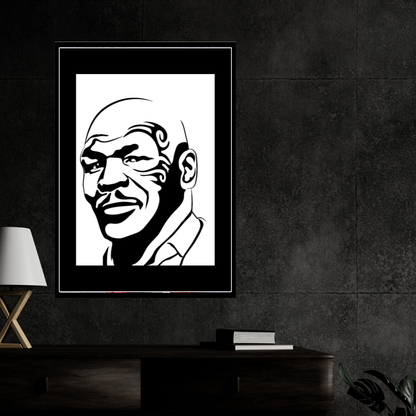 MIKE TYSON Boxing Legend Silhouette 2D Framed Wall Art Poster | HD Gloss Finish Black & White Portrait | Powerful Sports Motivation Wall Frame for Home, Office & Gym