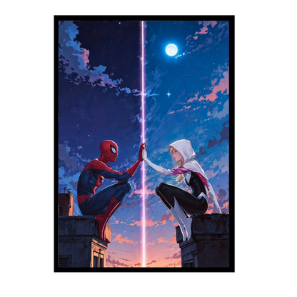Parallel Souls Love Wall Art 2D Framed Poster | Sp1der-Man & Gwean Spider Inspired Romantic Superhero Couple | Love Across Universes & Destiny | HD High Gloss Finish Premium Wall Frame | Romantic Gift for Lovers & Couples