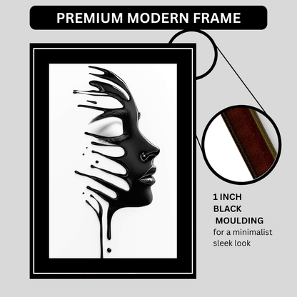 Abstract Black Liquid Face Wall Art 2D Framed Poster | Modern Minimalist Portrait Design | HD Gloss Finish Contemporary Wall Frame for Home & Office Décor