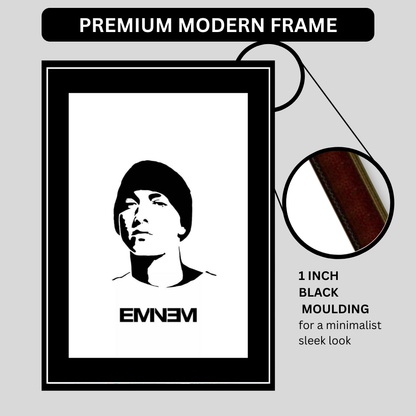 Eminem Inspired Minimalist Portrait 2D Framed Wall Art Poster | Hip-Hop Rap Icon Aesthetic | HD Gloss Finish Black & White Silhouette Frame for Bedroom & Studio Décor