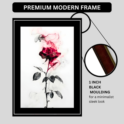 Abstract Red Rose Smoke Art 2D Framed Wall Poster | Romantic Floral Artwork with Smoke Effect | HD Matte Finish Modern Wall Frame for Home & Office Décor