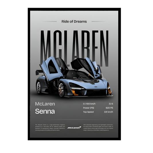 McLaren Senna Framed Car Wall Art – Premium Automotive Decor for Car Enthusiasts