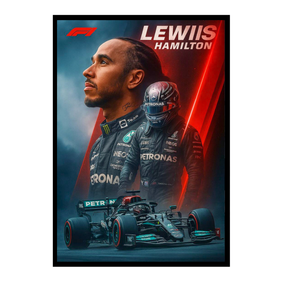 Premium Lewis Hamilton 2D Car Frame – Formula 1 Wall Art for Racing Fans & Collectors | Mercedes-AMG F1 Inspired Decor