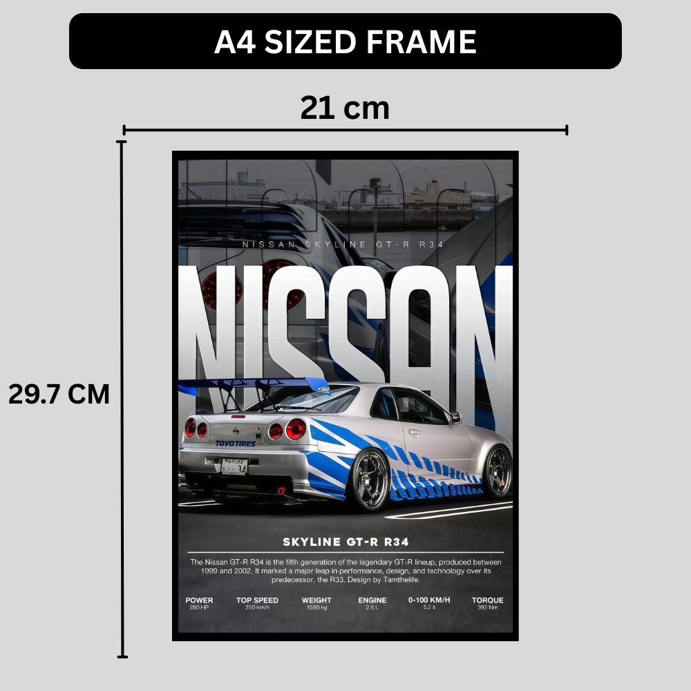 Nissan Skyline GT-R  R34 Car Wall Art – Premium Automotive Decor for Car Enthusiasts