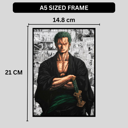 Roronoa Zoro 2D Glossy HD Wall Frame | One Piece Anime Samurai Artwork | Manga Collage Poster | Premium Gloss Finish Wall Decor for Anime Fans