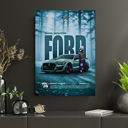 Ford Mustang Shelby GT350 Poster Wall Art | Kakashi Anime x Mustang Sports Car Aesthetic Poster for Gaming Room, Bedroom & Office | Premium Automotive Decor Print