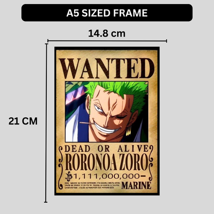 Roronoa Zoro Wanted Poster Wall Art 2D Framed | One Piece Anime Swordsman Character Bounty Artwork | Dead or Alive Pirate Poster | HD High Gloss Finish | Premium Wall Frame for Anime Fans