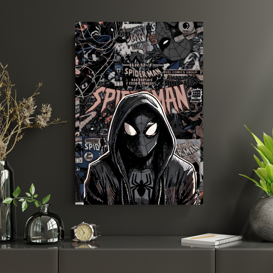 Spider-Man Dark Aesthetic Poster Wall Art | Hooded Spider-Man Comic Style Poster for Gaming Room, Bedroom & Office | Premium Superhero Decor Print