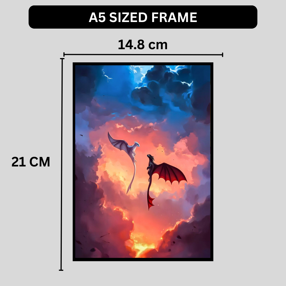 Epic Dragon Love Wall Art 2D Framed Poster | Night Fury & Light Fury Inspired Romantic Dragon Couple | Symbol of Love, Bond & Togetherness | HD High Gloss Finish Premium Wall Frame | Romantic Gift for Lovers & Couples
