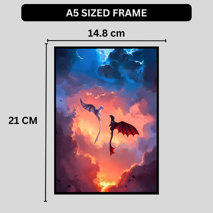 Epic Dragon Love Wall Art 2D Framed Poster | Night Fury & Light Fury Inspired Romantic Dragon Couple | Symbol of Love, Bond & Togetherness | HD High Gloss Finish Premium Wall Frame | Romantic Gift for Lovers & Couples