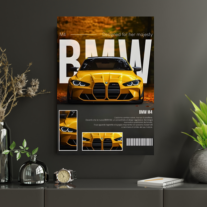 BMW M4 Competition Poster Wall Art | Yellow BMW Sports Car Aesthetic Poster for Bedroom, Gaming Room & Office | Premium Automotive Decor Print
