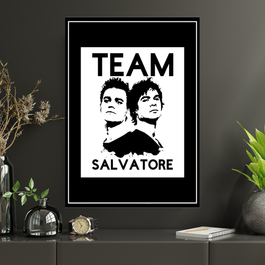 Team Salvatore Inspired Twin Portrait 2D Framed Wall Art Poster | Gothic TV Series Aesthetic | HD Gloss Finish Black & White Wall Frame for Bedroom & Studio Décor