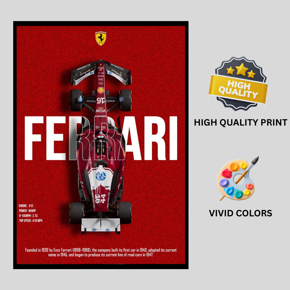 FERRARI F1 Car 2d Wall Art – Premium Automotive Decor for Car Enthusiasts
