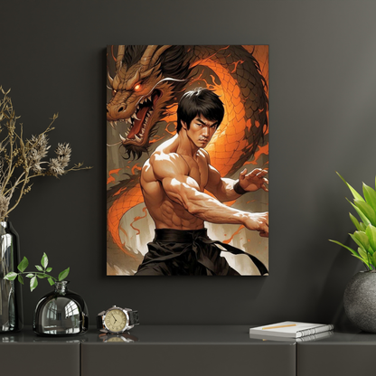 Bruce Lee Martial Arts Wall Poster with Dragon | Premium Glossy Kung Fu Wall Art for Bedroom, Gym & Office | High Quality Print