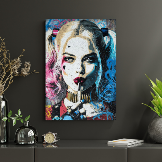 Harley Quinn Inspired Pop Art Wall Poster | Bold Street Style Comic Portrait Print | Modern Glossy Wall Decor for Bedroom, Living Room, Office & Studio