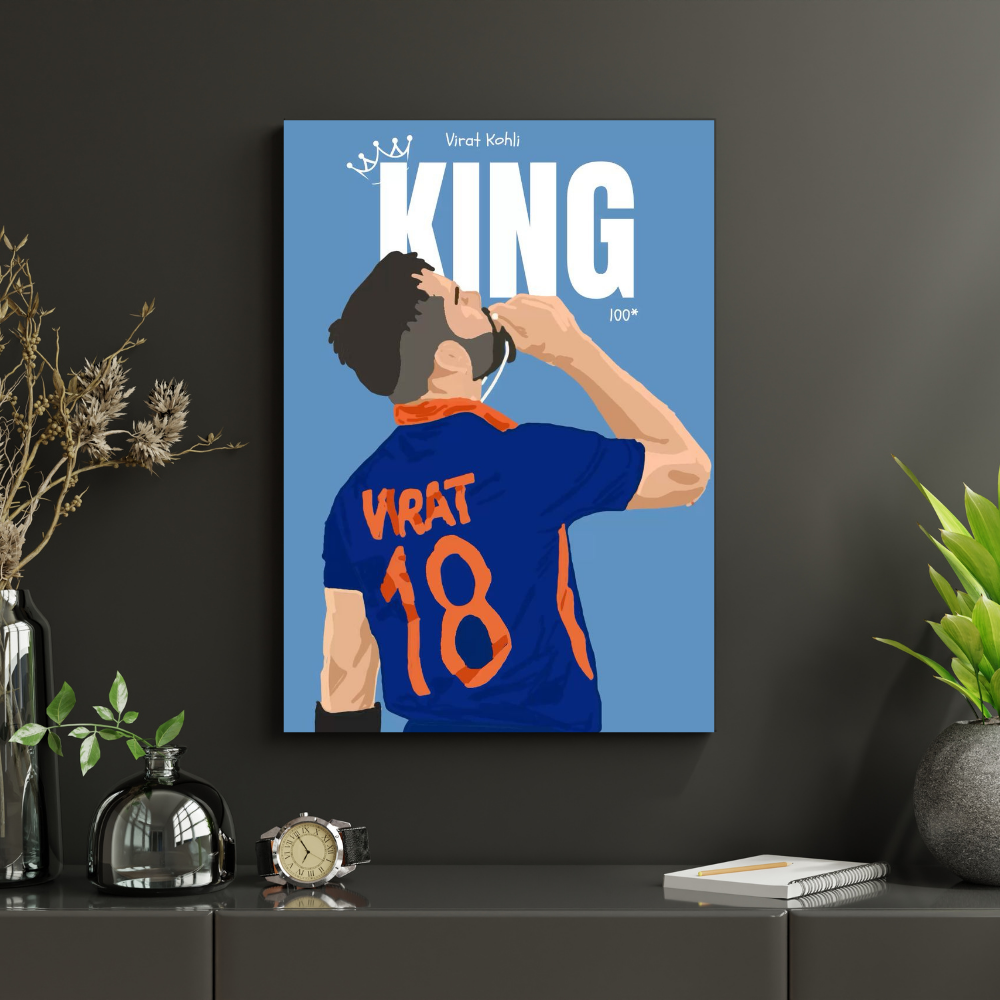 Virat Kohli King 18 Cricket Wall Poster | Premium Glossy Sports Poster for Bedroom, Living Room & Office | High Quality Print