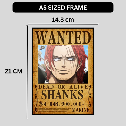 Shanks Wanted Poster Wall Art 2d frame | One P!ece Anime Emperor Character Bounty Frame | Dead or Alive Pirate Poster | HD High Gloss Finish | Premium Framed Wall Decor for Anime Fans