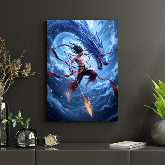 Mythological Warrior & Dragon Wall Poster | Premium Glossy Fantasy Wall Art for Bedroom, Gaming Room & Office | High Quality Print