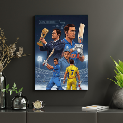 MS Dhoni No. 7 Cricket Wall Poster | Premium Glossy Indian Cricket Legend Wall Art for Bedroom & Office | High Quality Print