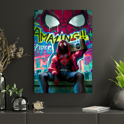 Miles Morales Spider-Man Poster Wall Art | Spider-Verse Graffiti Aesthetic Poster for Gaming Room, Bedroom & Office | Premium Superhero Decor Print