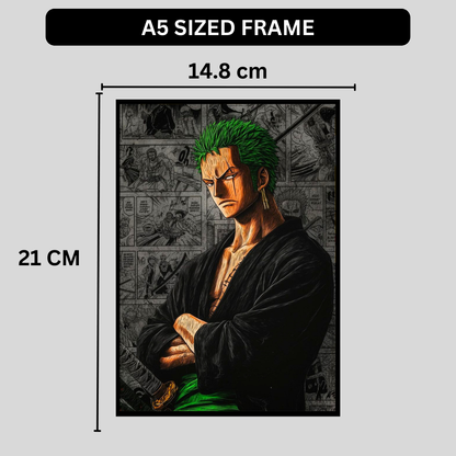 Roronoa Zoro 2D Glossy HD Wall Frame | One Piece Anime Swordsman Artwork | Manga Panel Background Poster | Premium Gloss Finish Wall Decor for Anime Fans
