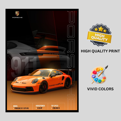 PORSCHE 911 GT3 RS Car Wall Art – Premium Automotive Decor for Car Enthusiasts