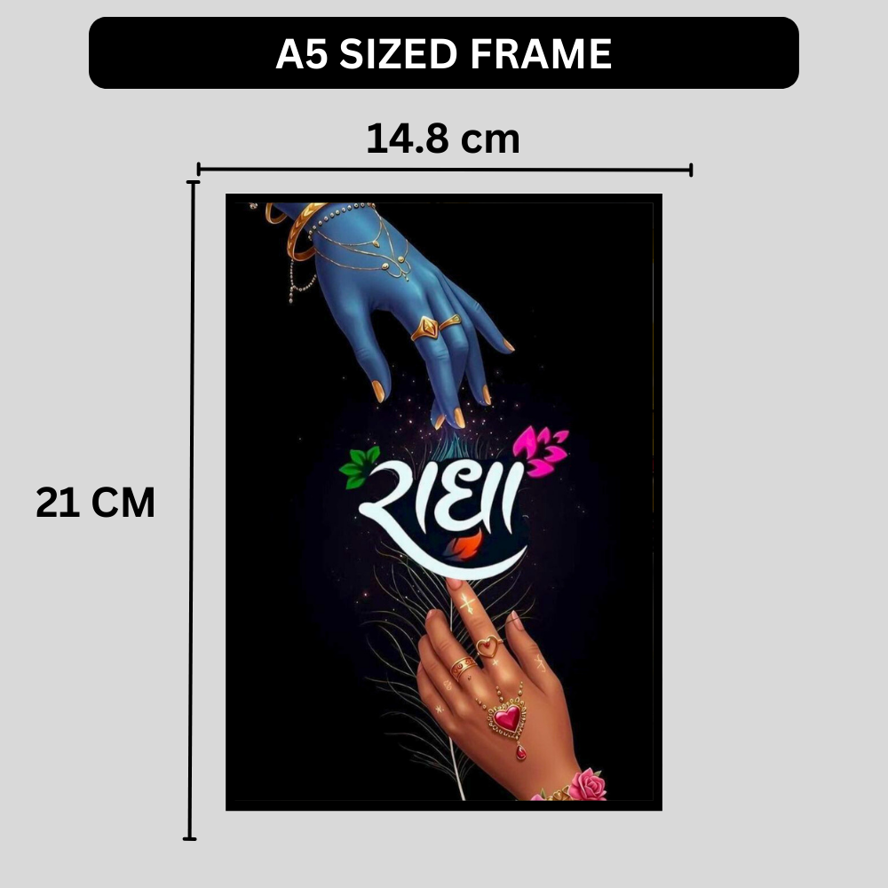 Radha–Lord Krishna Divine Union Wall Art | Radha Krishna Hand Symbolism Poster | HD Glossy 2D Frame | Spiritual Love & Bhakti Wall Décor for Home & Mandir