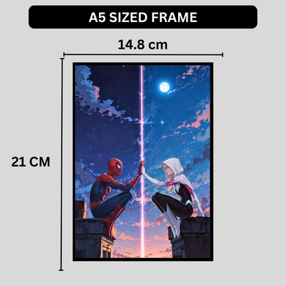 Parallel Souls Love Wall Art 2D Framed Poster | Sp1der-Man & Gwean Spider Inspired Romantic Superhero Couple | Love Across Universes & Destiny | HD High Gloss Finish Premium Wall Frame | Romantic Gift for Lovers & Couples