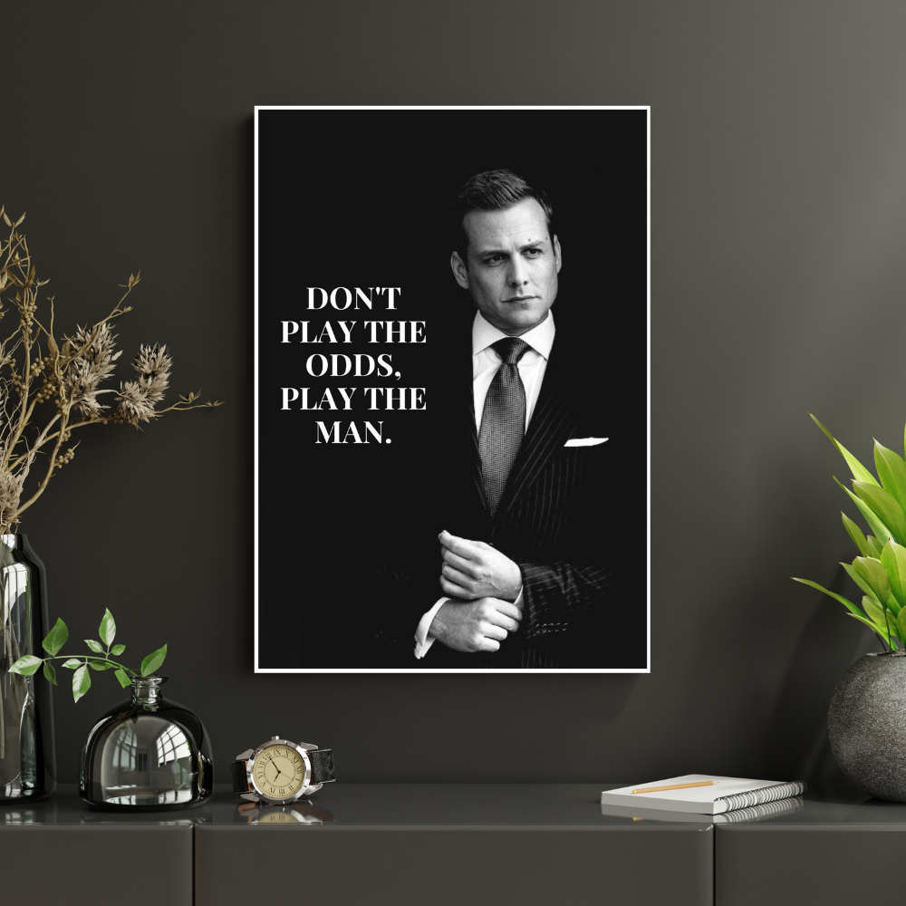 Play the Man – Luxury Black & White Motivational Quote Wall Art Poster | Classic Gentleman Office Decor | Premium Glossy Wall Poster for Office, Study & Home