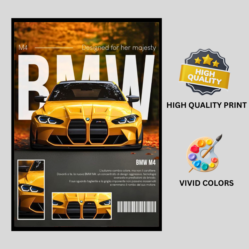 BMW M4 Framed Car Wall Art – Premium Automotive Decor for Car Enthusiasts