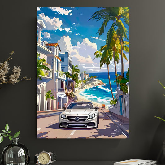 Luxury Coastal Supercar Poster for Room Aesthetic | Premium Beachside Sports Car Wall Art for Bedroom, Gaming Room, Office & Man Cave | Modern Tropical Car Artwork Decor