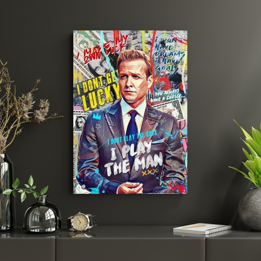 Harvey Specter Quote Wall Poster | “I Don’t Play the Odds, I Play the Man” Motivational Pop Art | Modern Office & Bedroom Wall Decor | Premium Glossy Poster