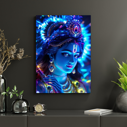 Lord Krishna Wall Poster | Premium Glossy Spiritual Wall Art for Home, Pooja Room & Office | High Quality Print