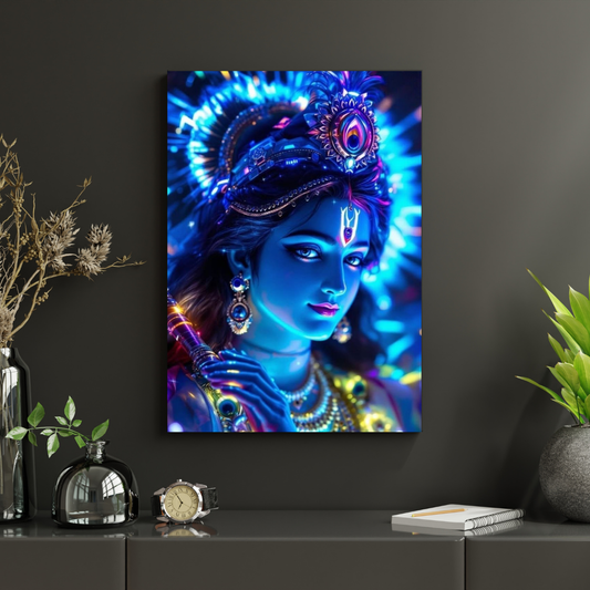 Lord Krishna Wall Poster | Premium Glossy Spiritual Wall Art for Home, Pooja Room & Office | High Quality Print