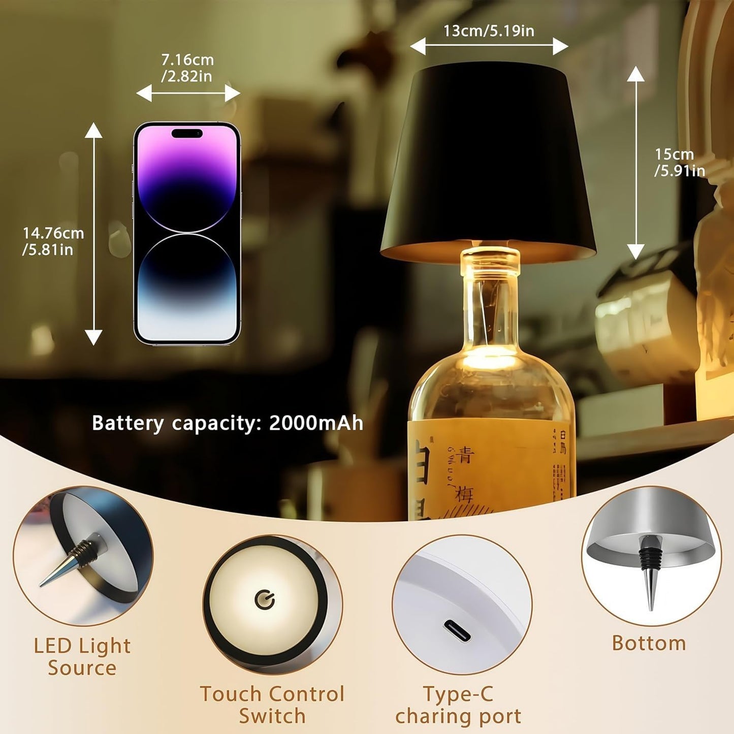 Rechargeable Wireless Bottle Lamp