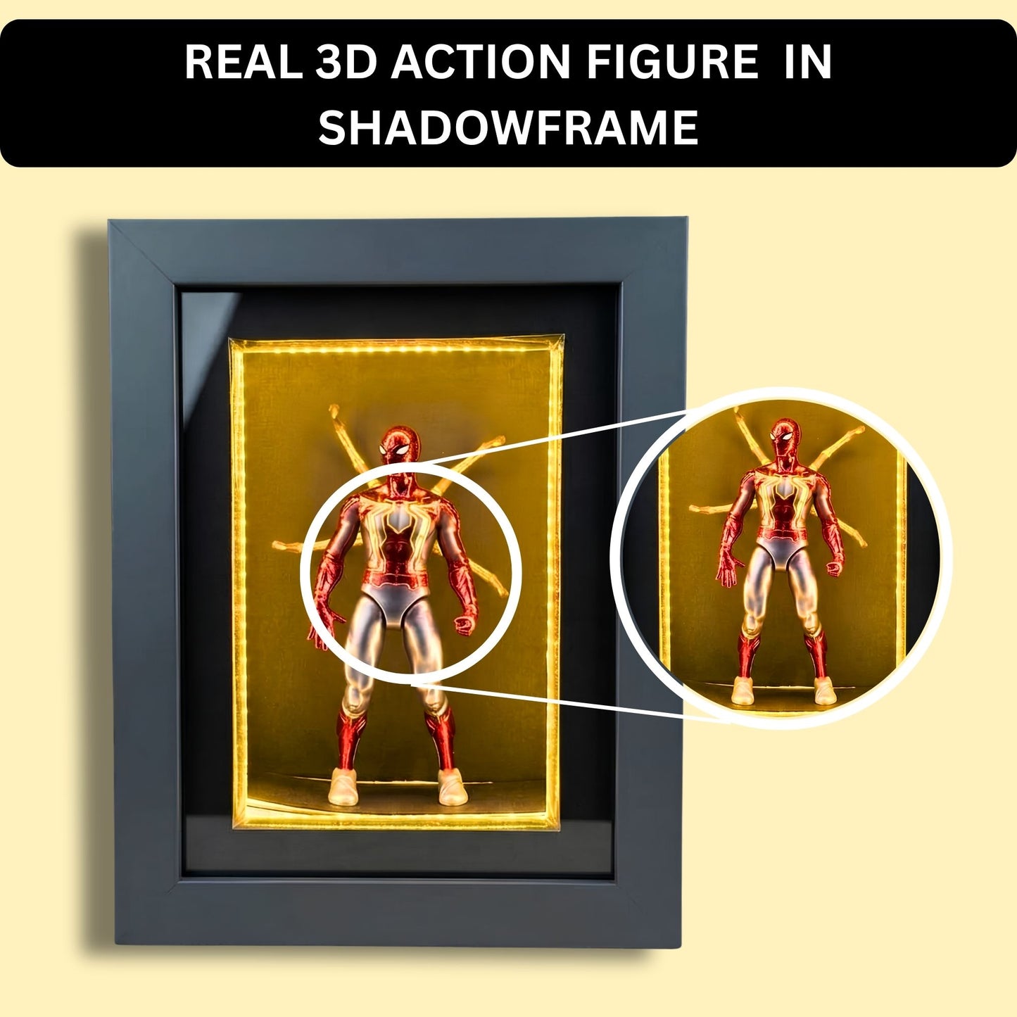 Marvel Spider-Man Shadow Box Frame with LED Light | Premium 3D Spider-Man Action Figure Display Case | Collectible Superhero Shadow Box Frame | Wall Mounted & Tabletop Display | Gift for Marvel Fans