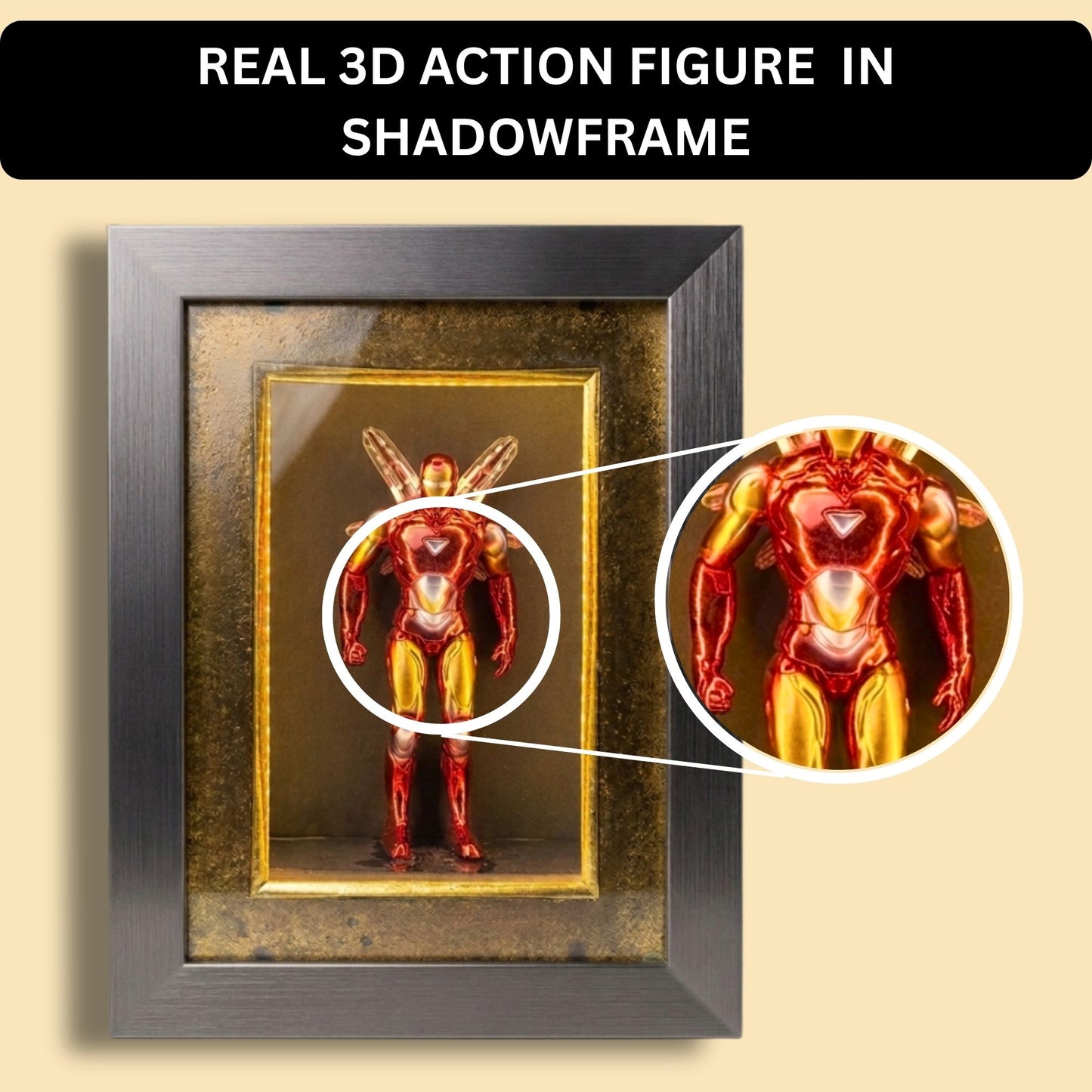 Marvel Iron Man LED Shadow Box Frame | Premium 3D Iron Man Action Figure Display Case | Superhero Collectible Shadow Box with LED Light | Wall Mounted & Tabletop Display | Gift for Marvel Fans