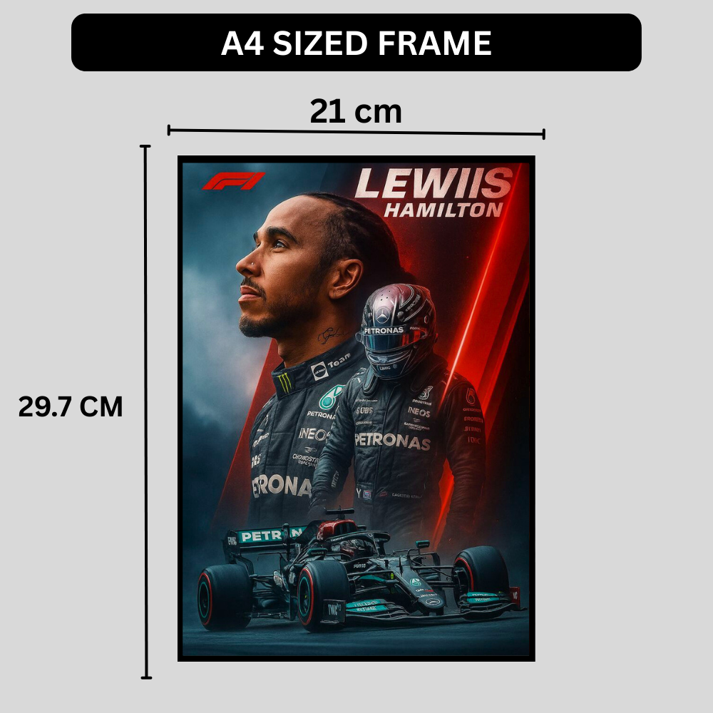 Premium Lewis Hamilton 2D Car Frame – Formula 1 Wall Art for Racing Fans & Collectors | Mercedes-AMG F1 Inspired Decor