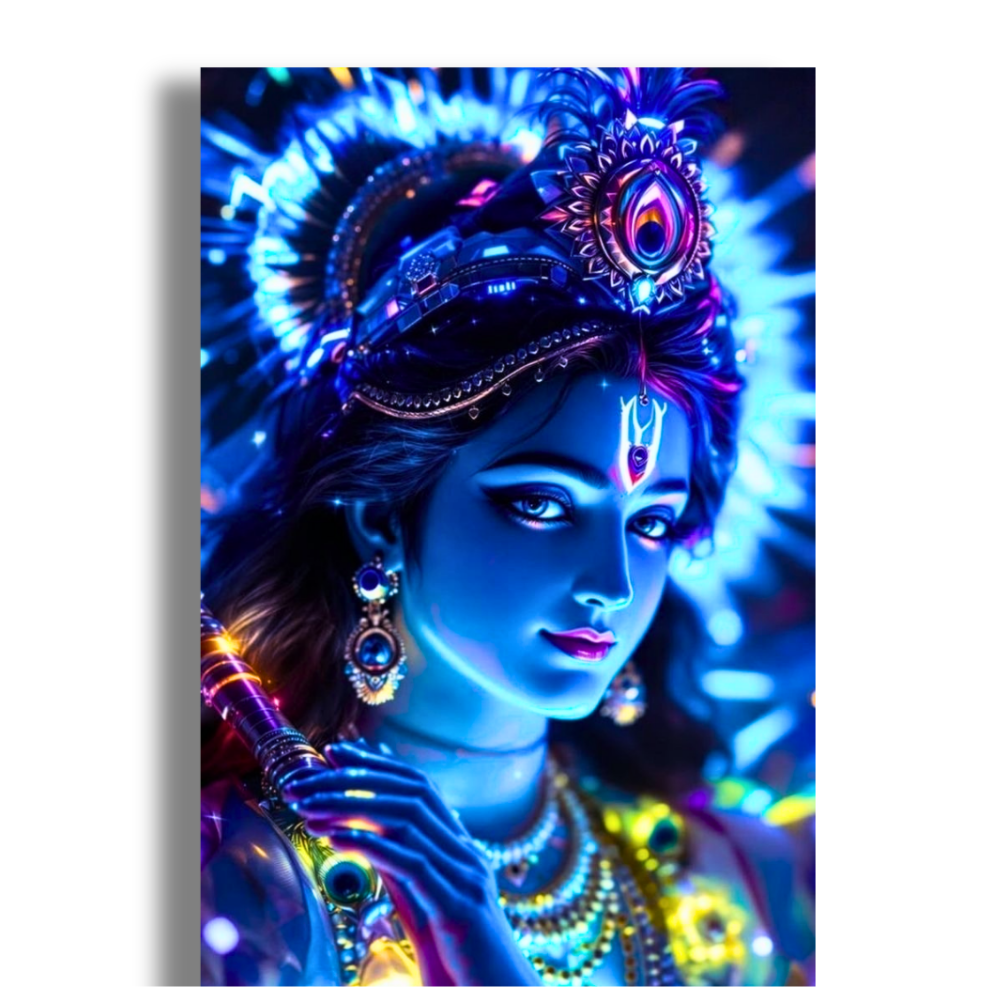 Lord Krishna Wall Poster | Premium Glossy Spiritual Wall Art for Home, Pooja Room & Office | High Quality Print