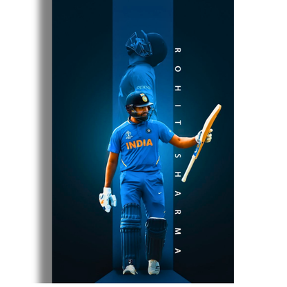 Rohit Sharma Hitman Cricket Wall Poster | Premium Glossy Indian Cricket Wall Art for Bedroom & Office | High Quality Print